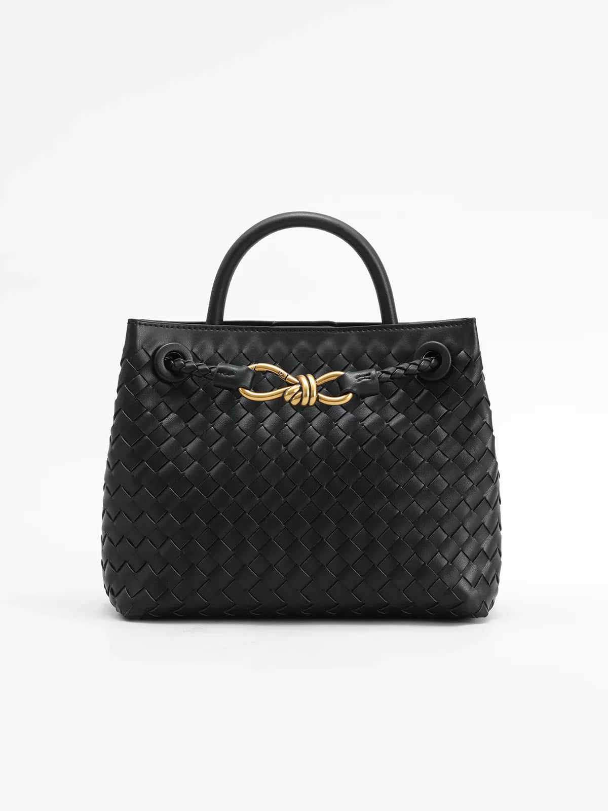 Cato Vlechtwerk Tas | Handgemaakte dames handtas van vegan leer met gouden details