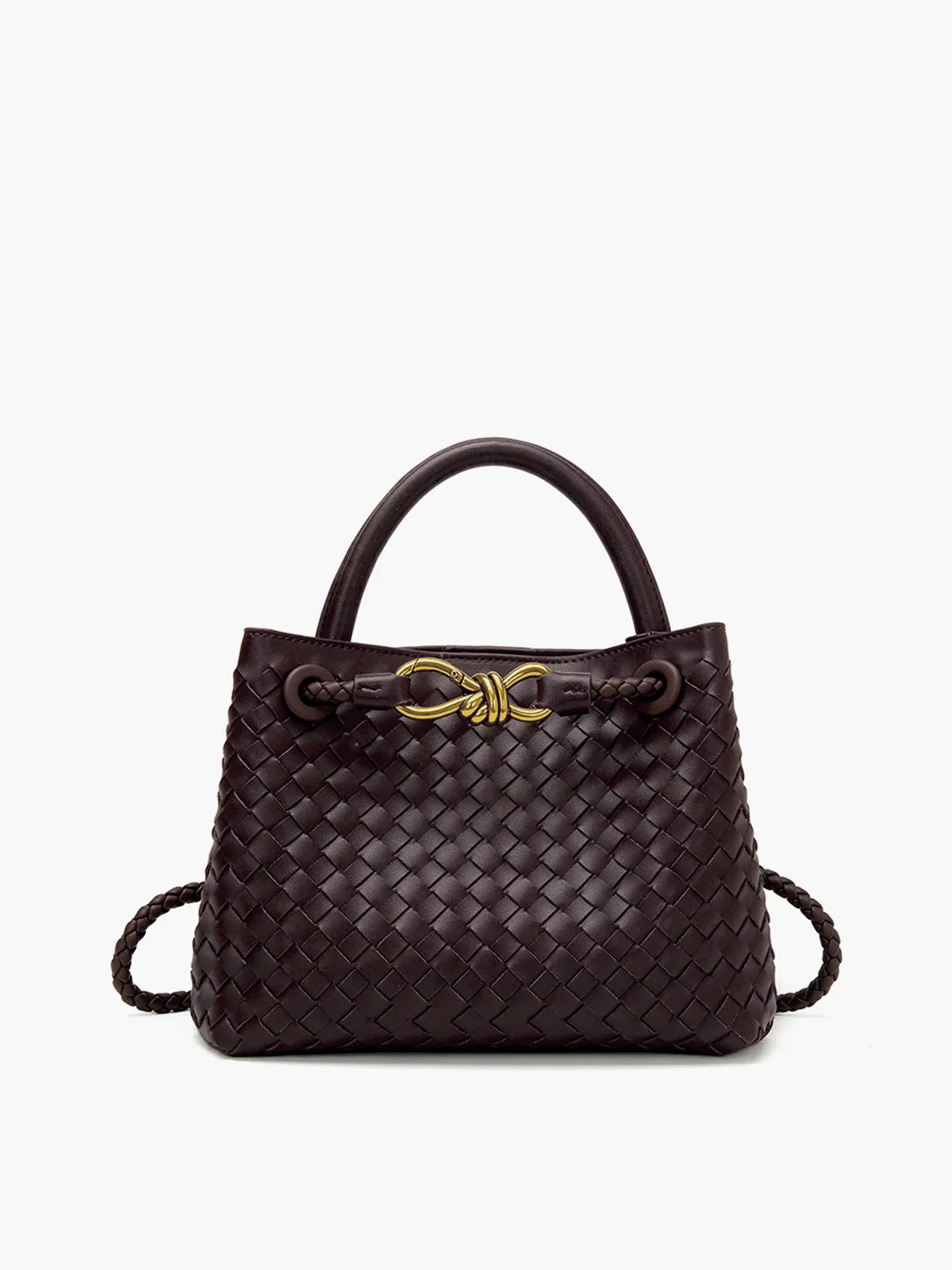 Cato Vlechtwerk Tas | Handgemaakte dames handtas van vegan leer met gouden details