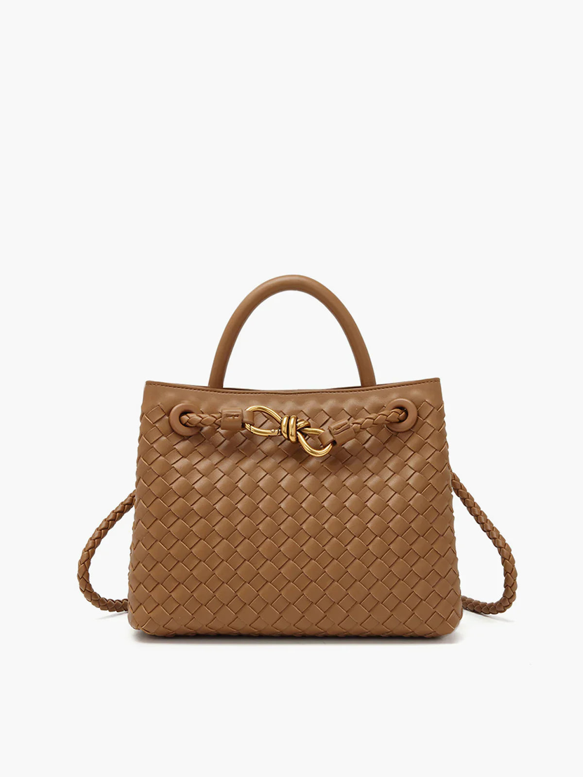 Cato Vlechtwerk Tas | Handgemaakte dames handtas van vegan leer met gouden details