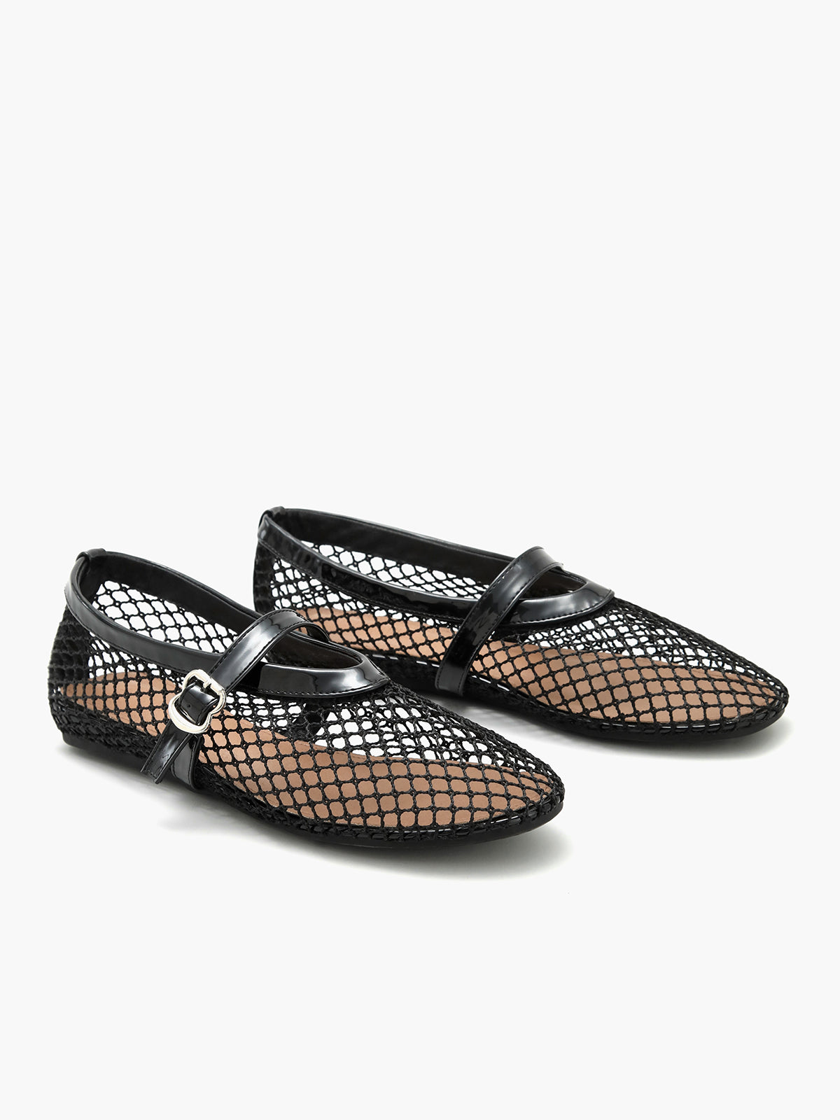 Zwarte Netstof Ballerina's | Dames Schoenen met Trendy Gaasdesign