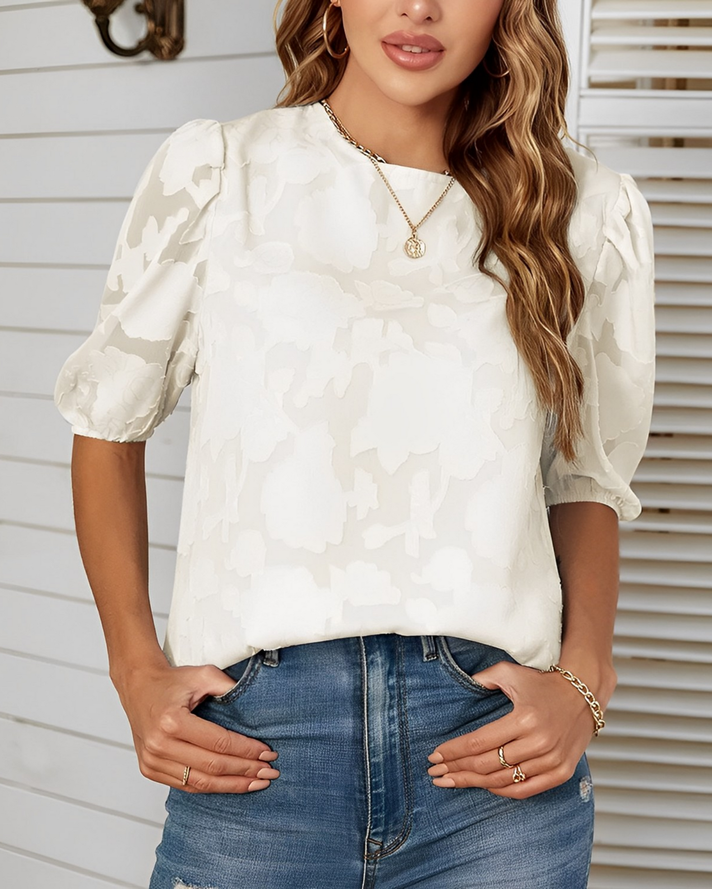 Bloemenprint Blouse | Damesblouse met pofmouwen en romantische print op lichte stof