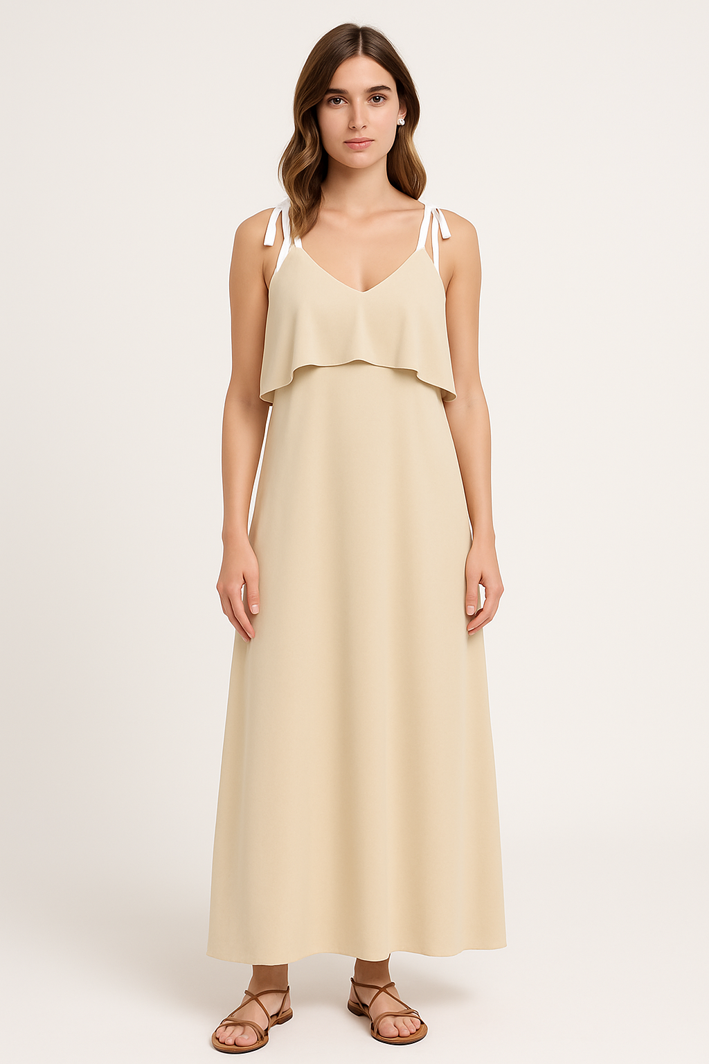 Jelena | Dames Maxi Jurk – Losse Pasvorm met Strikbandjes en Ruches voor Zomerse Comfort & Stijl