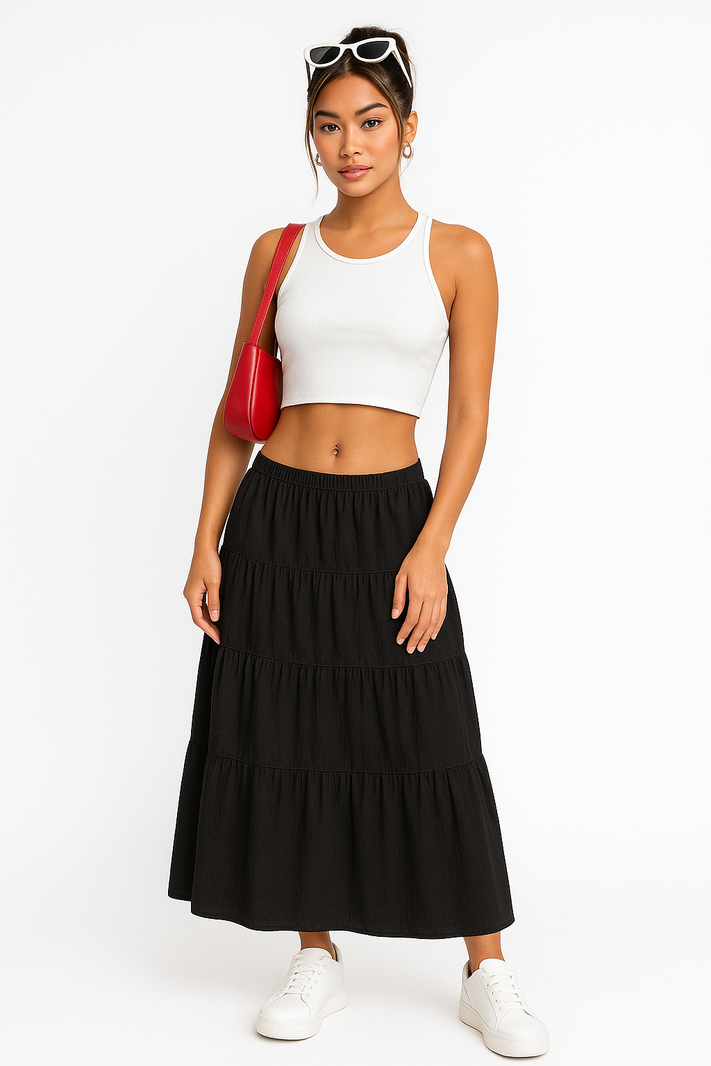 Alma | Dames Maxi Rok – A-lijn Pasvorm met Gelaagde Ruffles en Verstelbare Taille