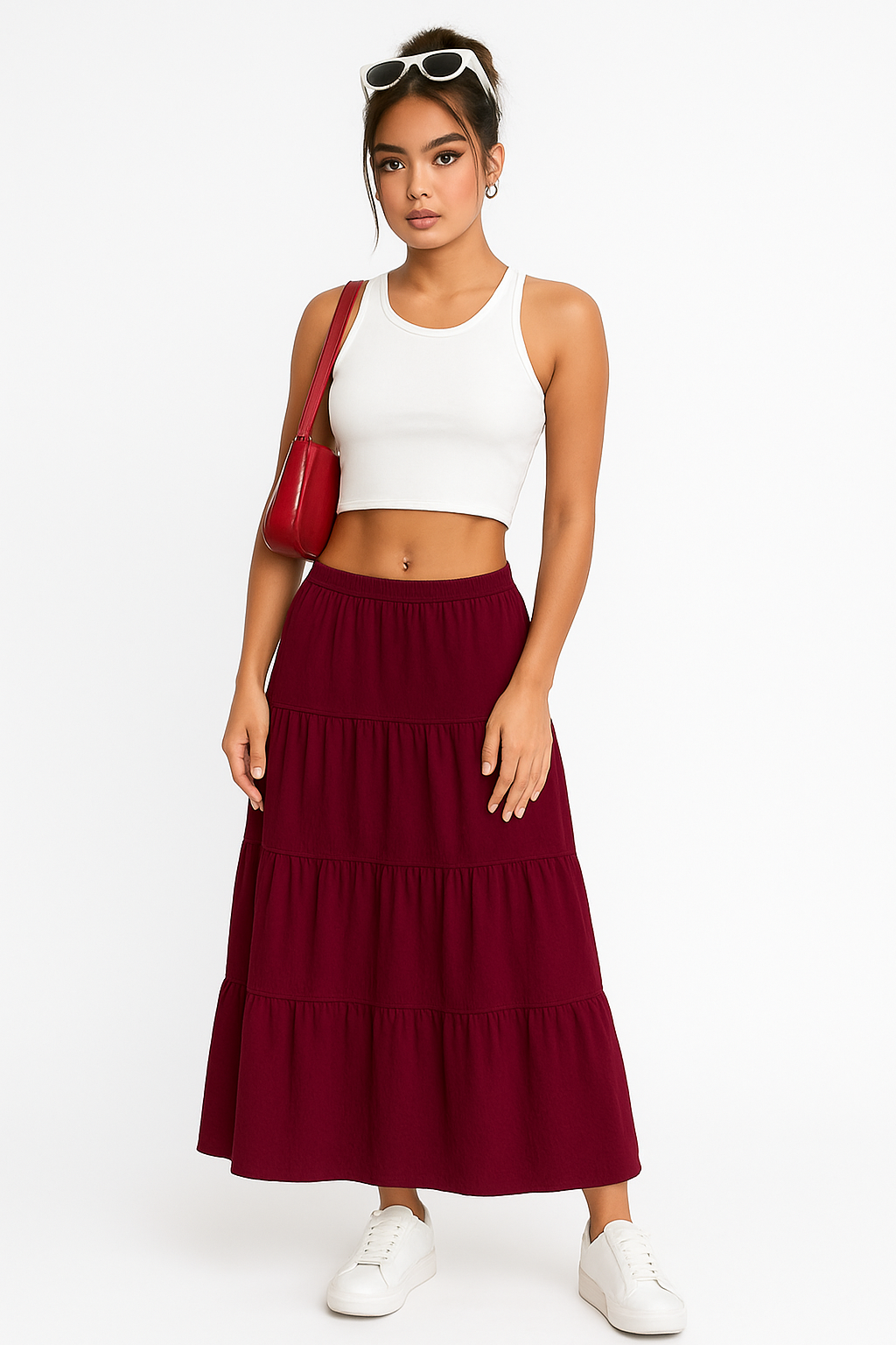 Alma | Dames Maxi Rok – A-lijn Pasvorm met Gelaagde Ruffles en Verstelbare Taille