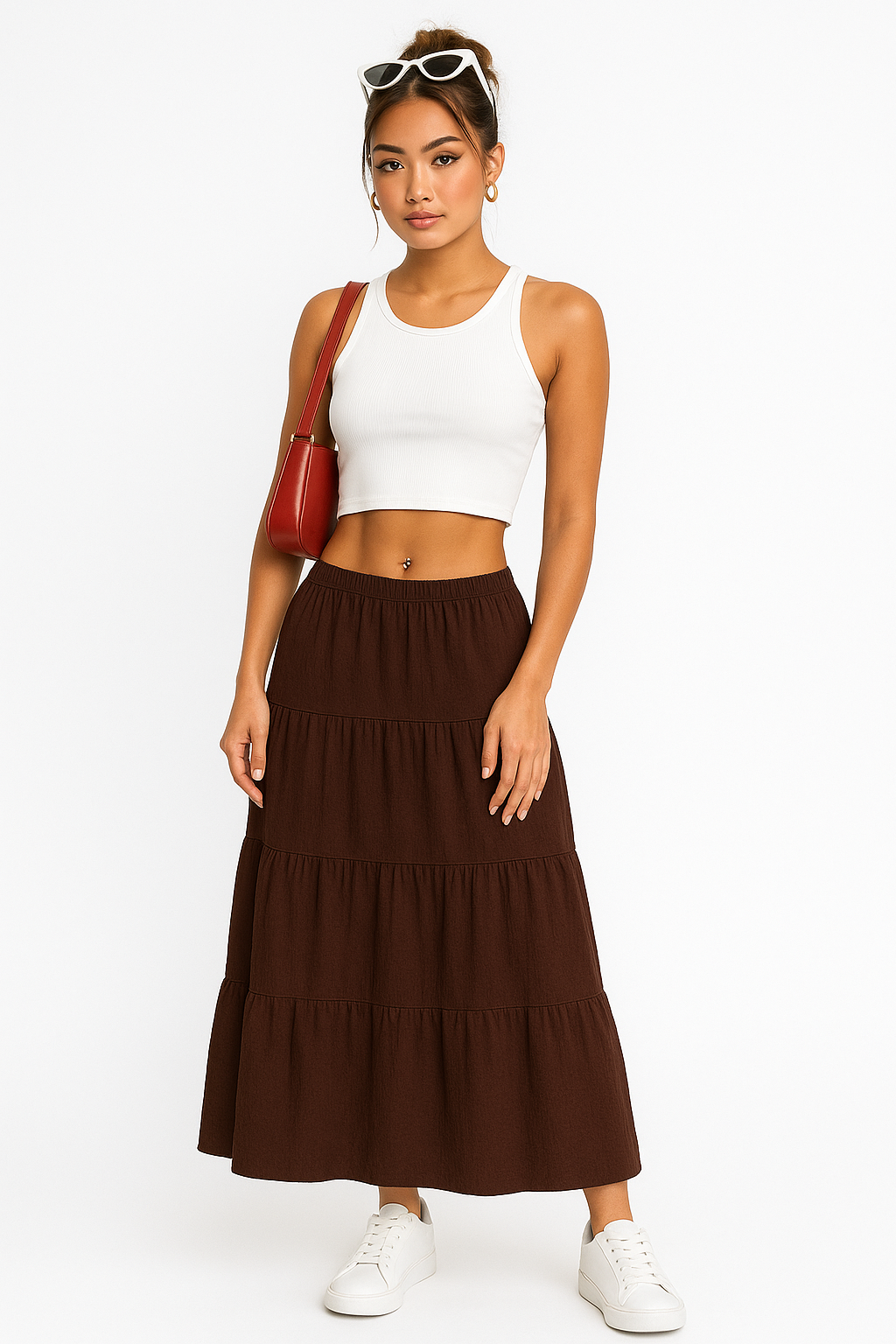 Alma | Dames Maxi Rok – A-lijn Pasvorm met Gelaagde Ruffles en Verstelbare Taille