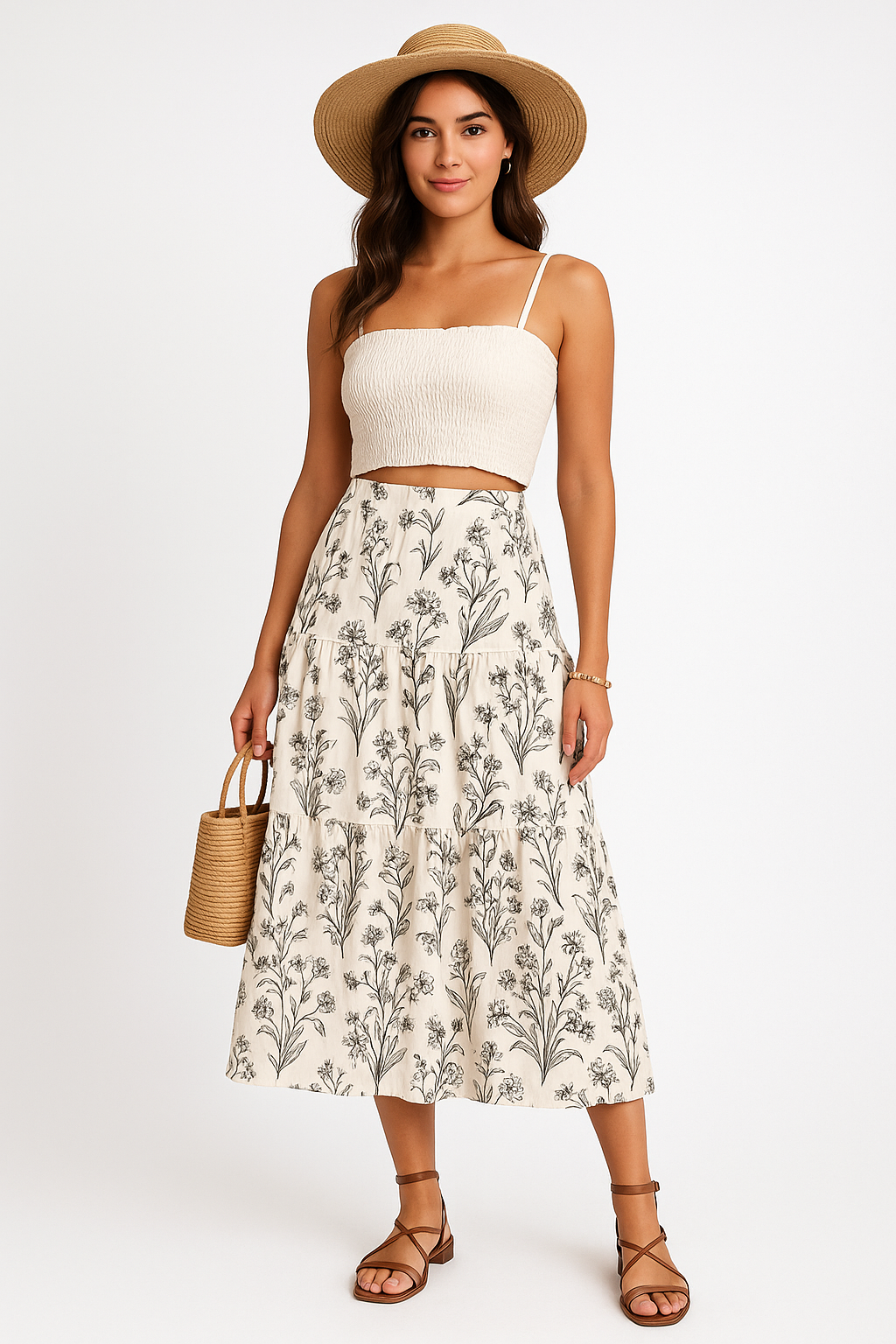 Chloe | Dames Midi Rok met Bloemenprint – Elastische Taille, Luchtige Laagjes & Comfort Fit voor Zomer en Evenementen