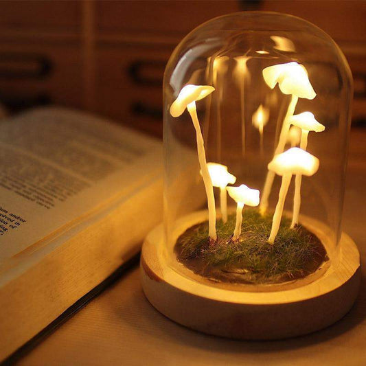 DIY Paddenstoel Lamp – Glas en Hout, Creatieve Verlichting voor Woonkamer of Slaapkamer