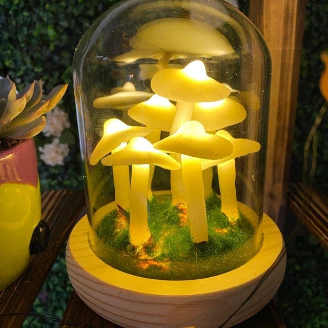 DIY Paddenstoel Lamp – Glas en Hout, Creatieve Verlichting voor Woonkamer of Slaapkamer