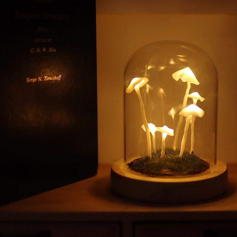 DIY Paddenstoel Lamp – Glas en Hout, Creatieve Verlichting voor Woonkamer of Slaapkamer