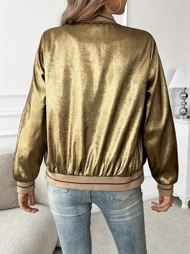 Alissa Metallic Bomberjack voor dames | Gouden bomber met glanzende finish en relaxte pasvorm