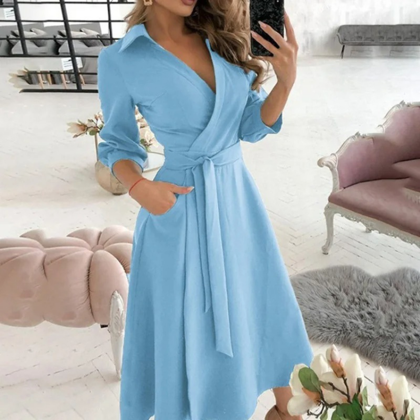 Naomi | Dames Blousejurk met Reversband – Elegant en Comfortabel voor Dag en Avond