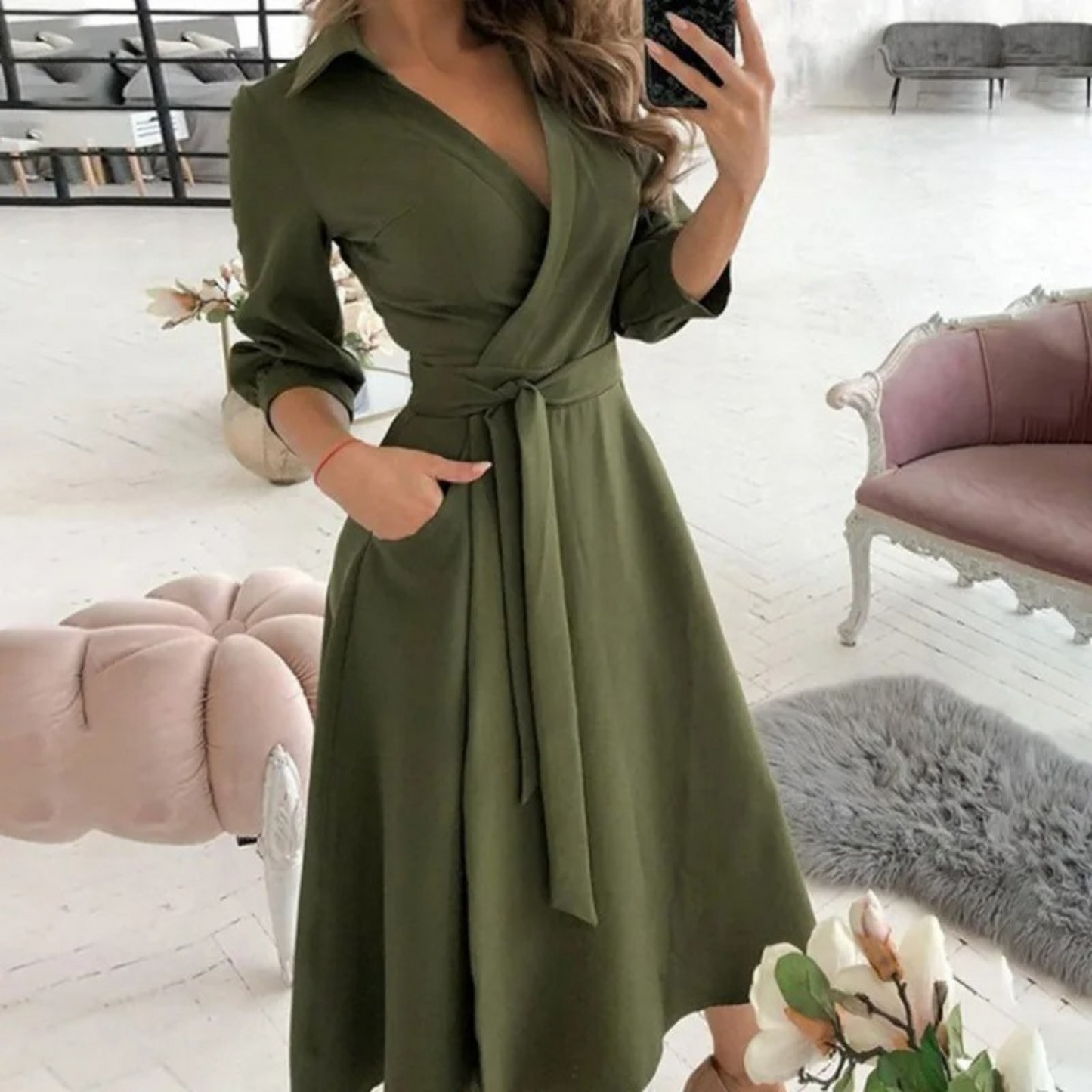 Naomi | Dames Blousejurk met Reversband – Elegant en Comfortabel voor Dag en Avond