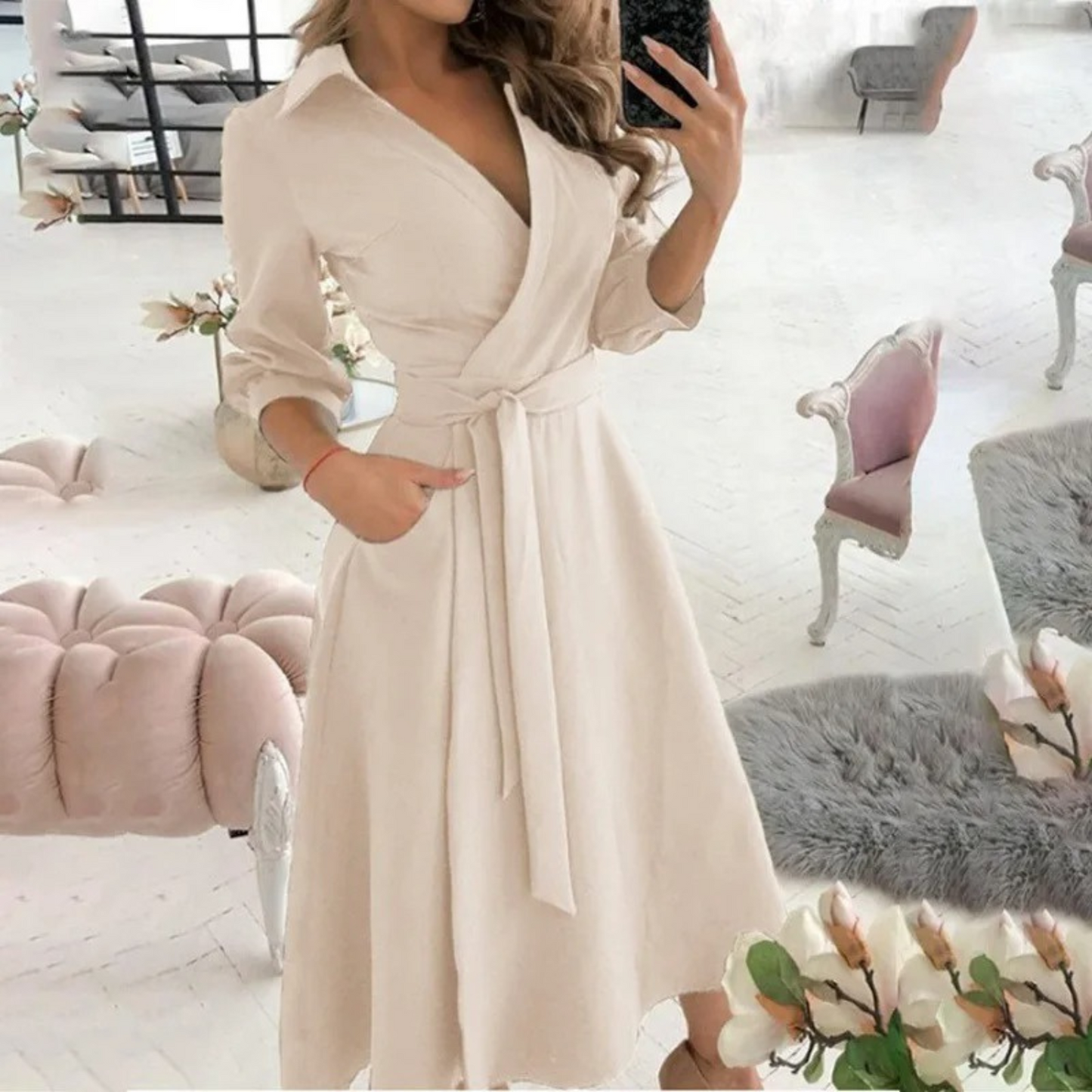 Naomi | Dames Blousejurk met Reversband – Elegant en Comfortabel voor Dag en Avond