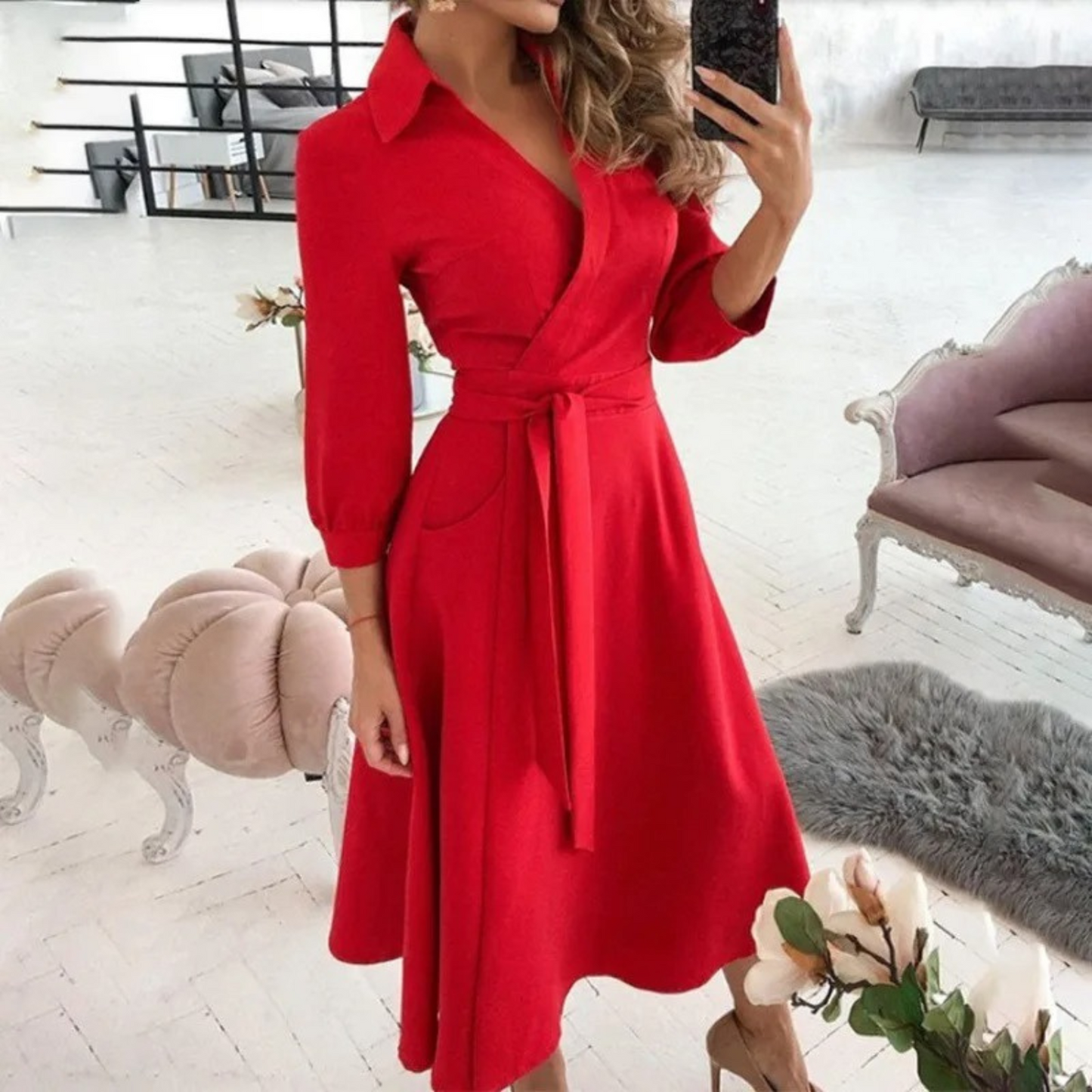 Naomi | Dames Blousejurk met Reversband – Elegant en Comfortabel voor Dag en Avond