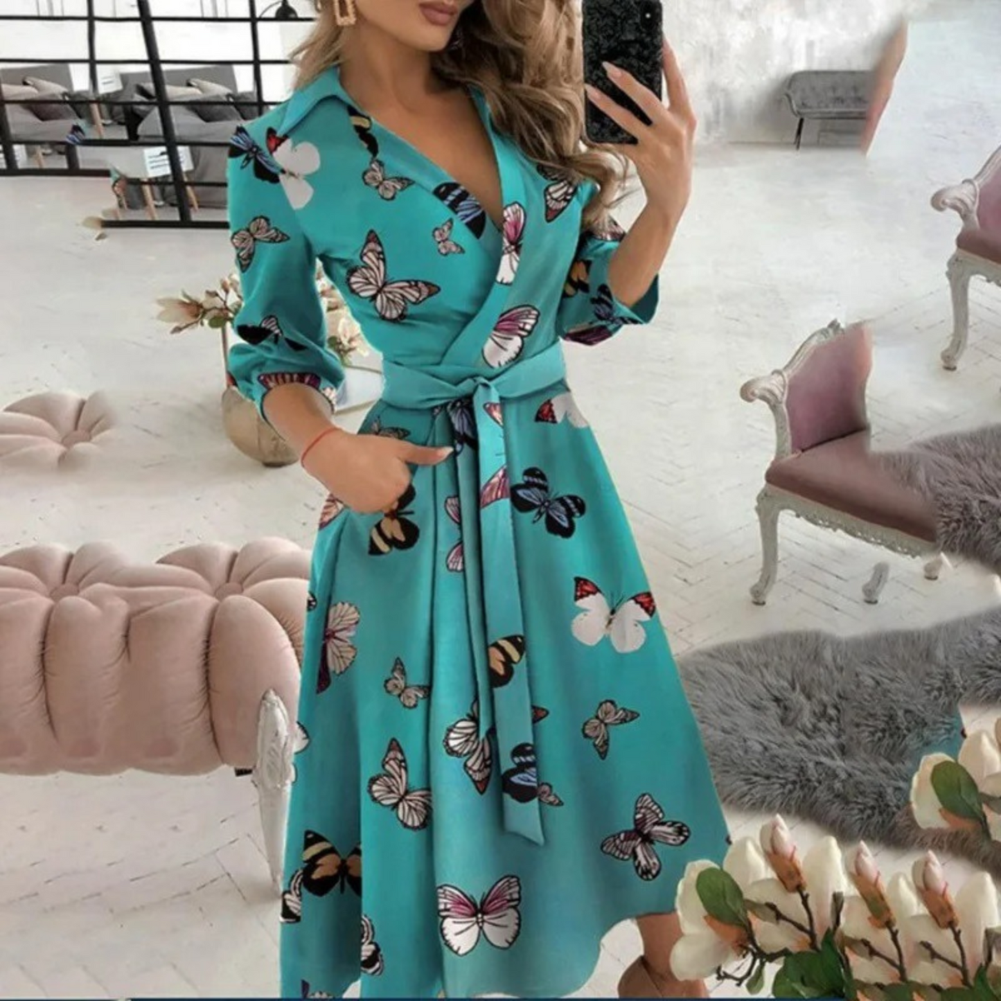 Naomi | Dames Blousejurk met Reversband – Elegant en Comfortabel voor Dag en Avond