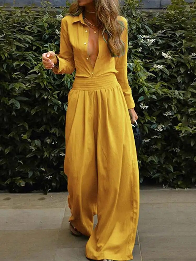 Julia | Dames Jumpsuit – Vintage Stijl met Knopen & Elastische Taille voor Lente en Zomer