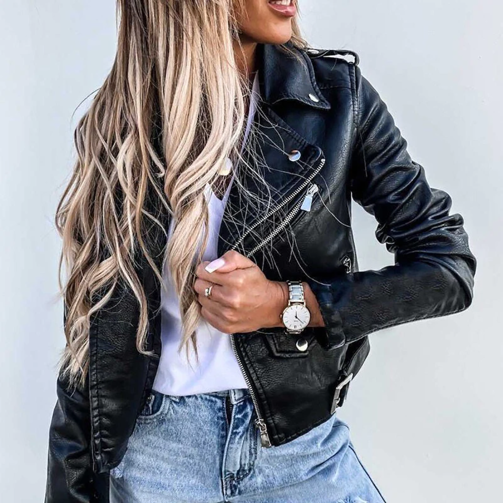 Danique Leren Bikerjack voor dames | Slank leren jack met asymmetrische rits en metalen details