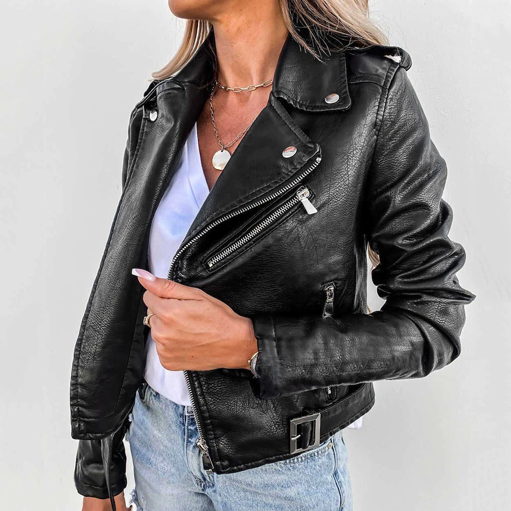 Danique Leren Bikerjack voor dames | Slank leren jack met asymmetrische rits en metalen details
