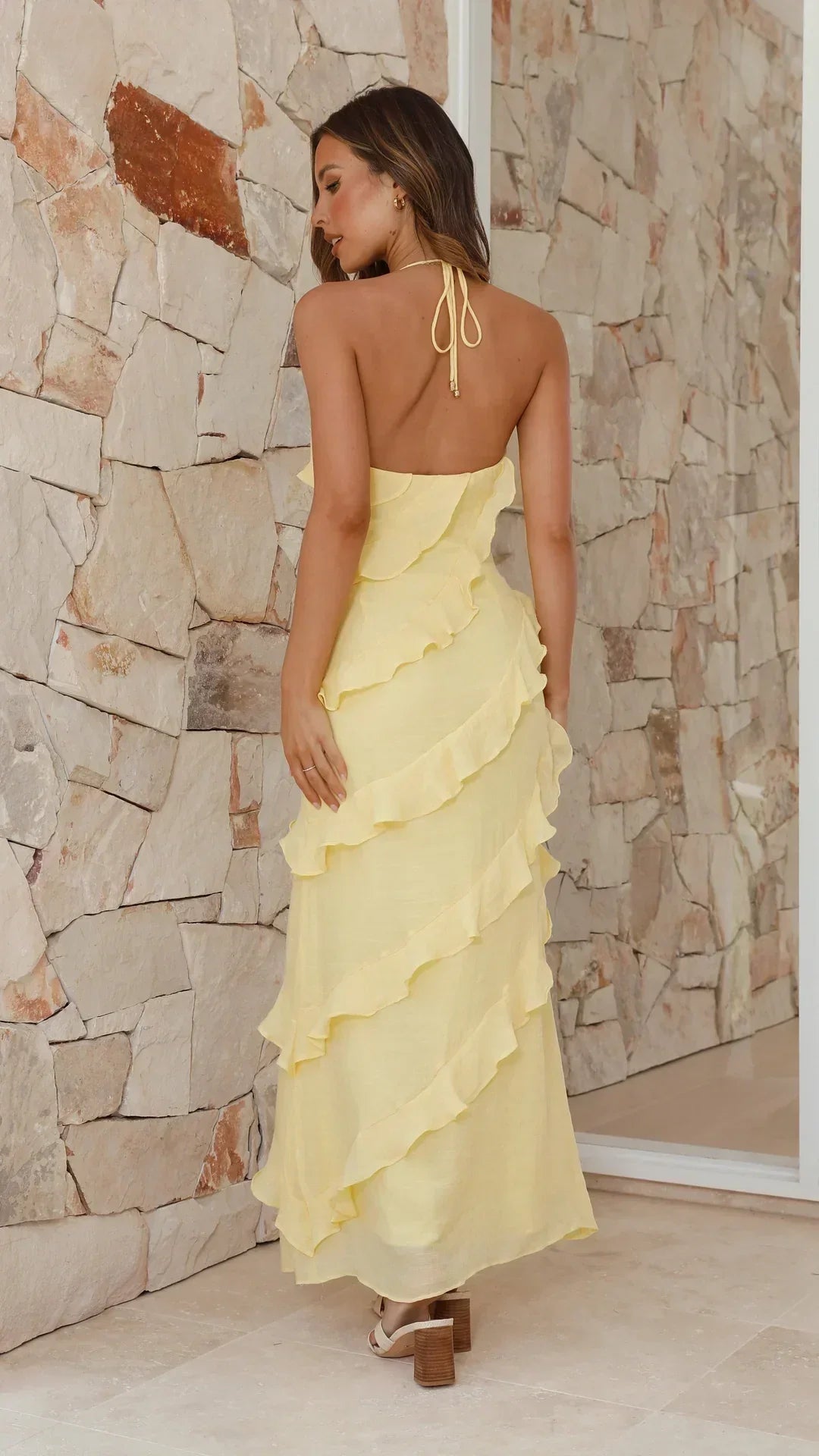 Benthe | Dames Maxi Jurk – Elegante Ruffle Details & Vrouwelijk Silhouet – Perfect voor Feestelijke Gelegenheden