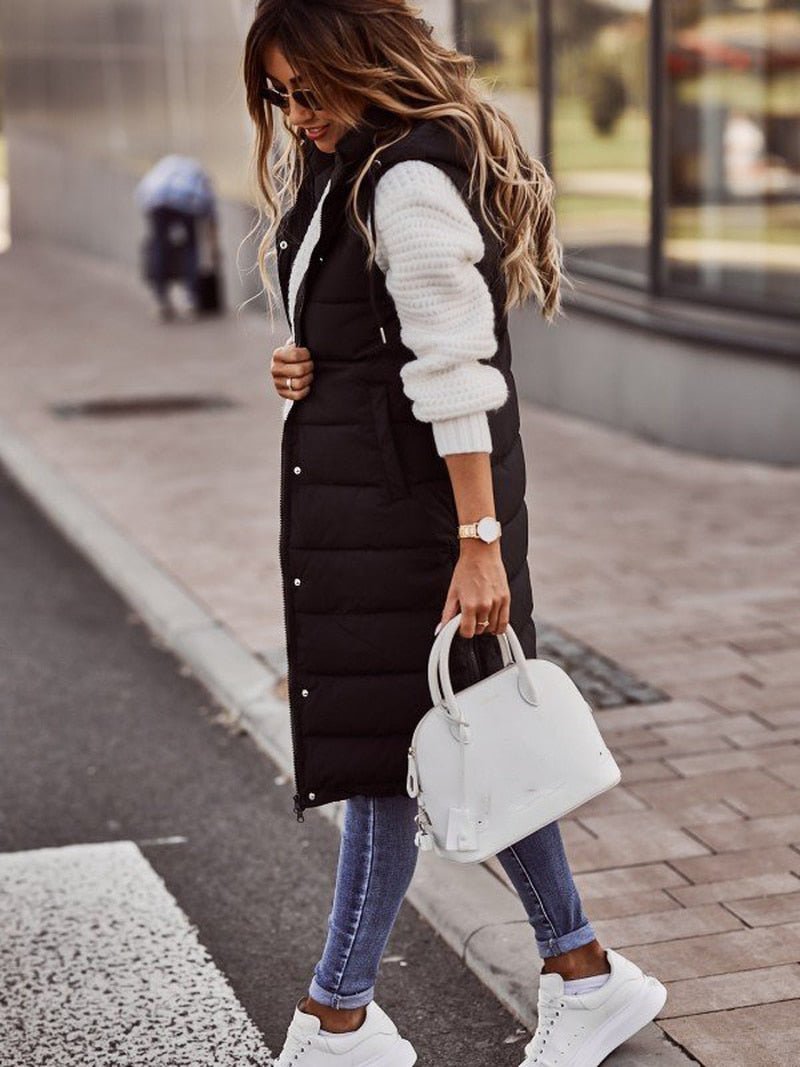 Eline Bodywarmer Dames | Lange Gewatteerde Bodywarmer met Capuchon