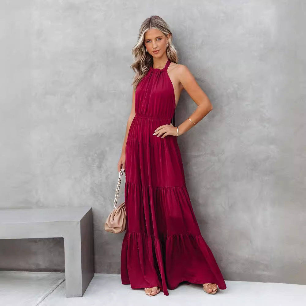 Ariane | Dames Halterjurk – Maxi Lengte met Gelaagde Rok en Tailleband van Ademend Materiaal