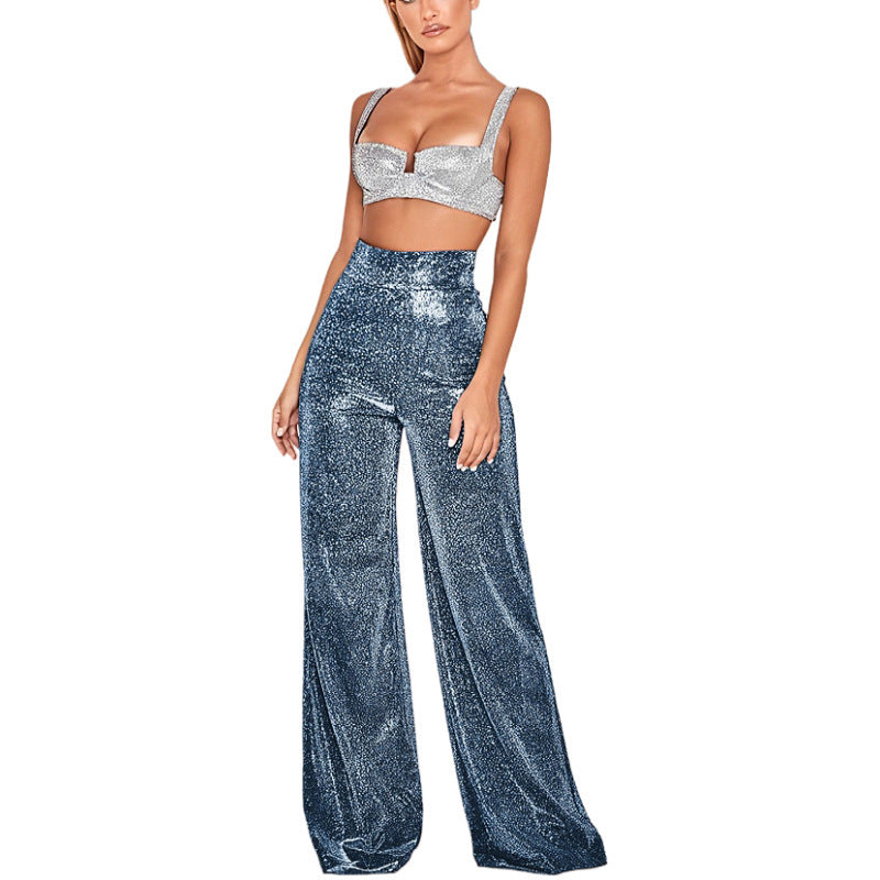 Glamour Glitter Broek | Damesbroek met high-waist pasvorm en feestelijke glitterstof