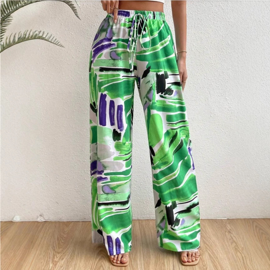 Carin | Dames Broek met Abstracte Print – Hoge Taille en Wijde Pijpen voor Comfort en Elegante Stijl