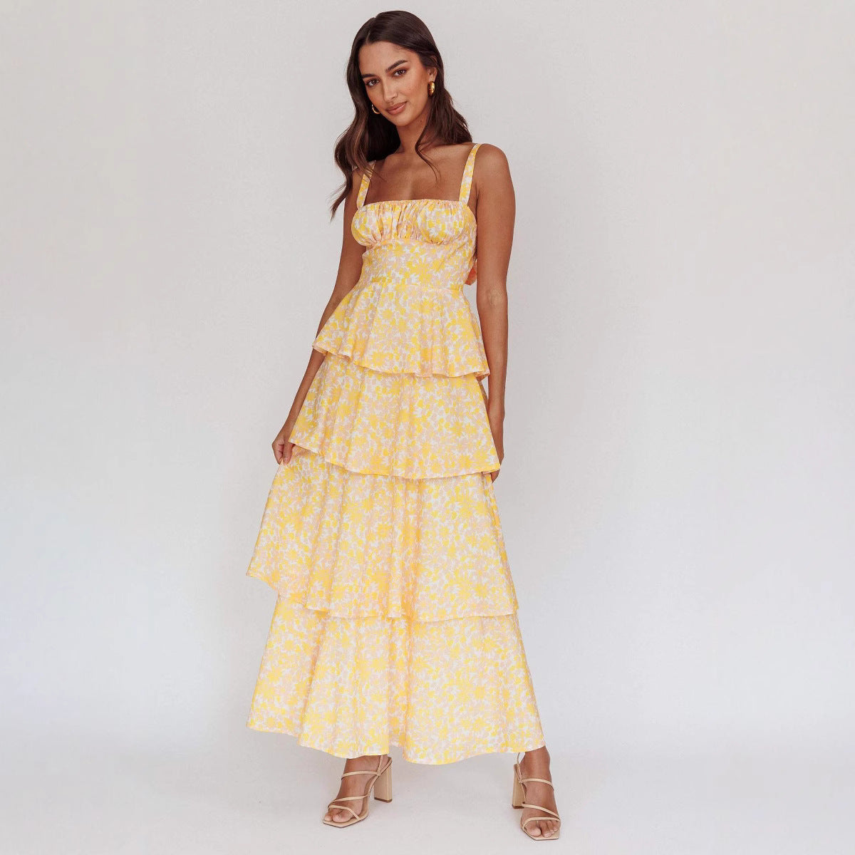 Jacoba | Dames Midi Jurk – Slim Fit met Bloemenprint en Ruches Rok voor Zomerse Elegantie