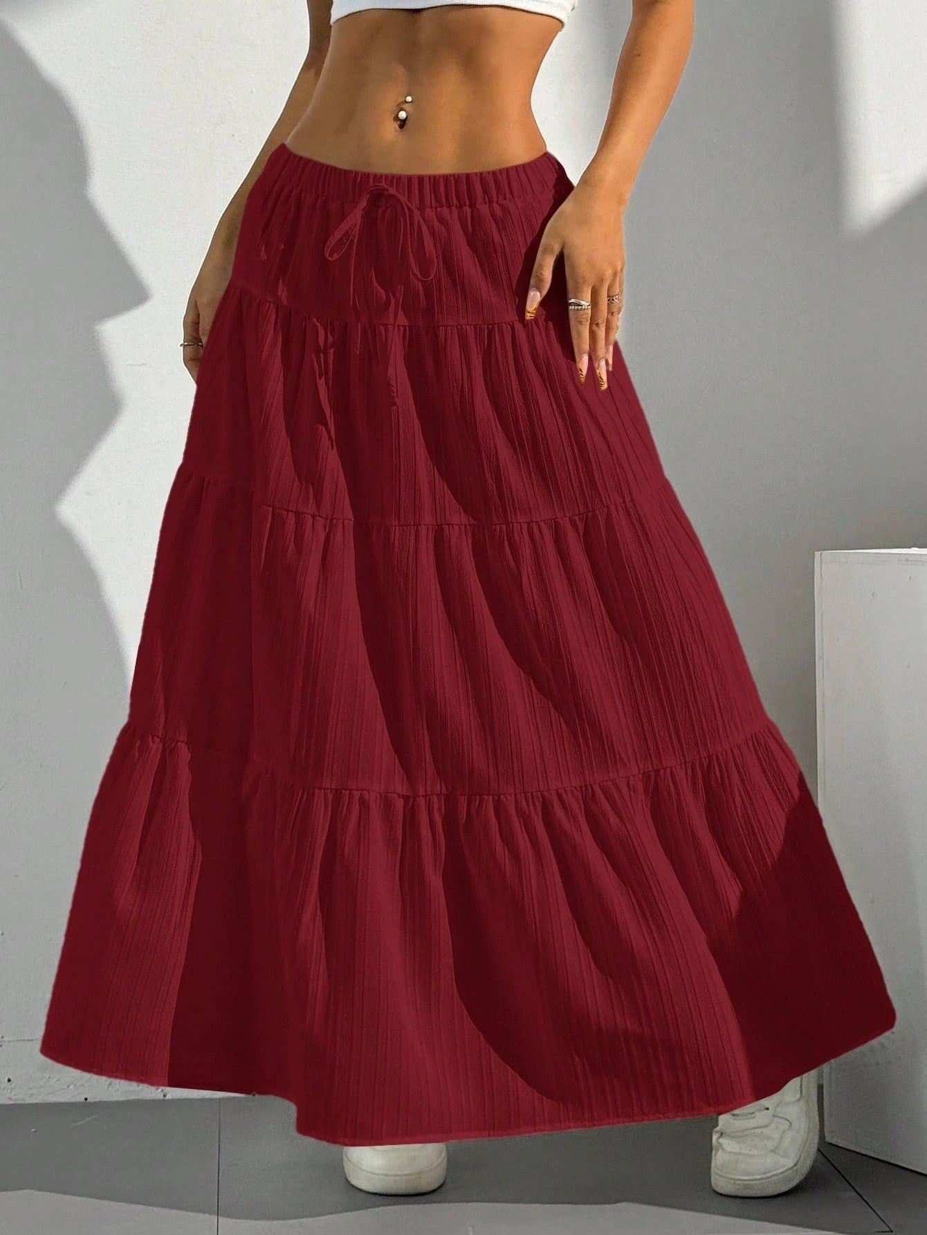Alma | Dames Maxi Rok – A-lijn Pasvorm met Gelaagde Ruffles en Verstelbare Taille