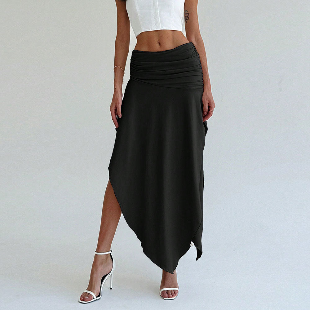 Jael | Dames Midi Rok – Elegante Pasvorm met Ruche Taille en Asymmetrische Zoom