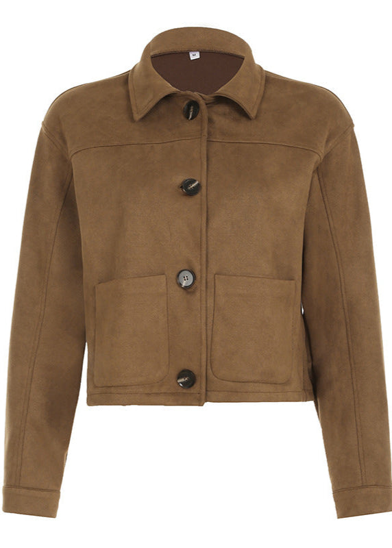 Essy Suède Jas | Dames jas in beige suèdelook met knoopdetails en relaxte pasvorm