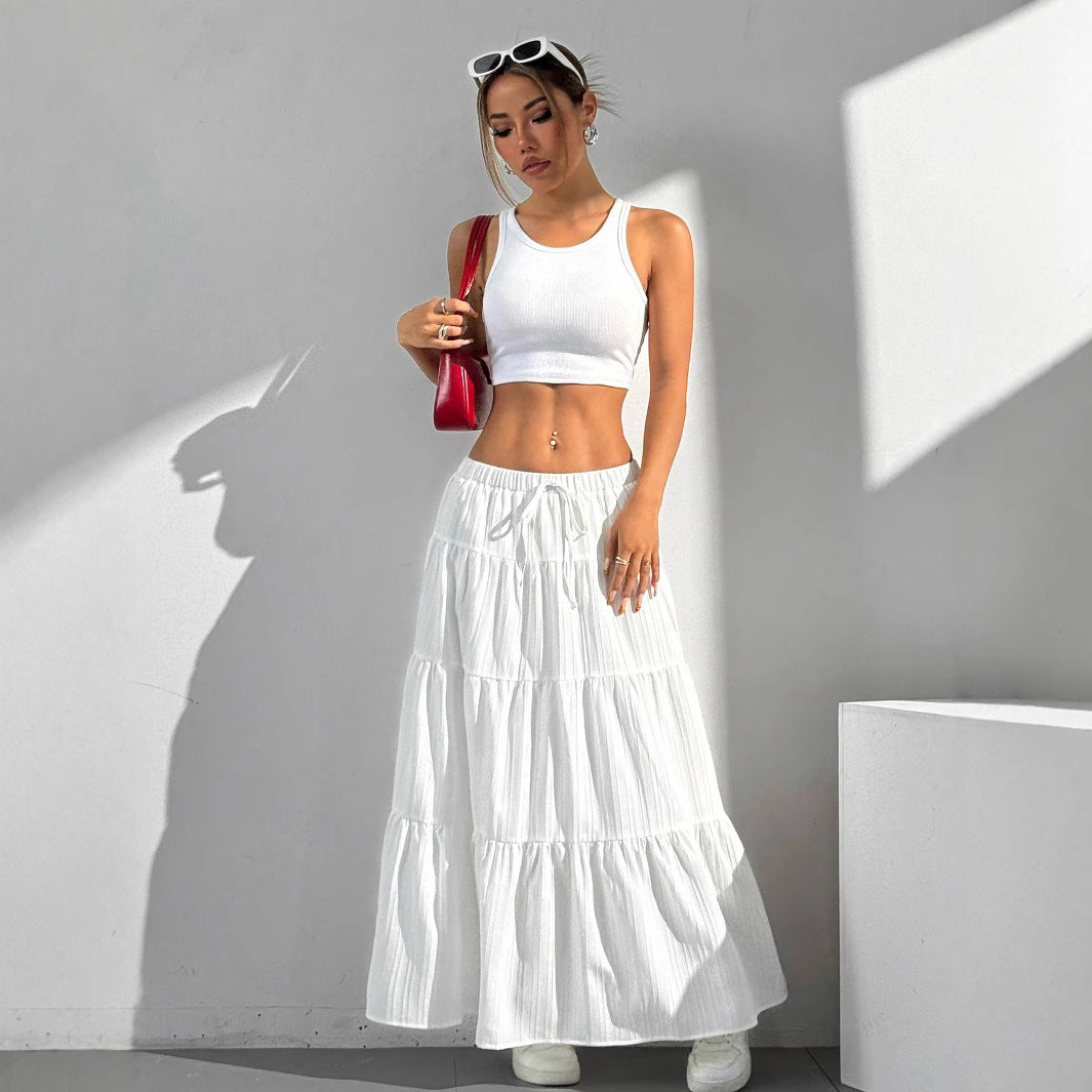Alma | Dames Maxi Rok – A-lijn Pasvorm met Gelaagde Ruffles en Verstelbare Taille