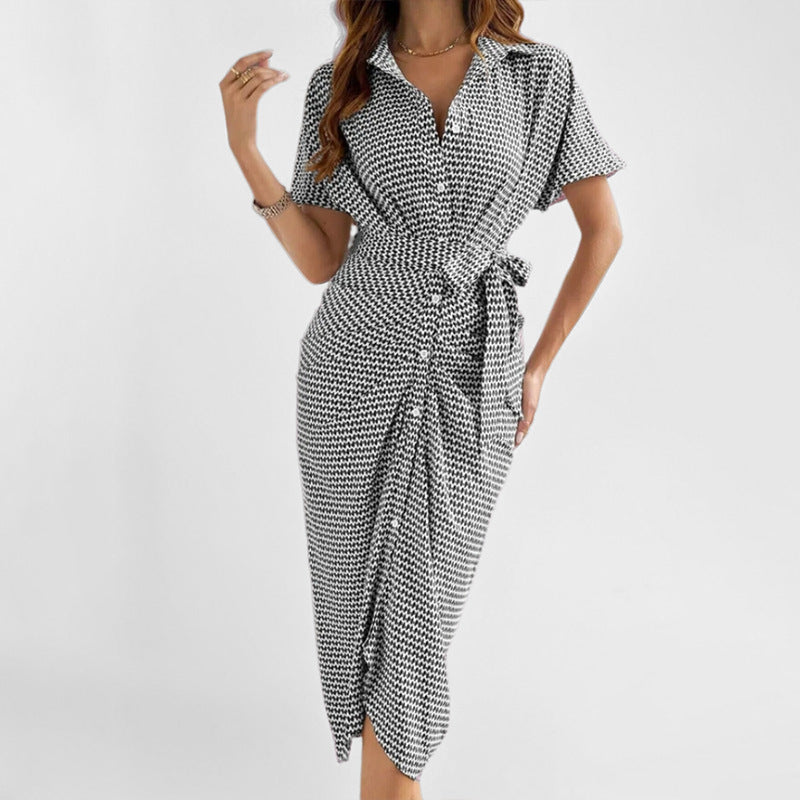 Elegante Wrap Jurk Dames | Midi jurk met V-hals, taille strik en luchtige pasvorm