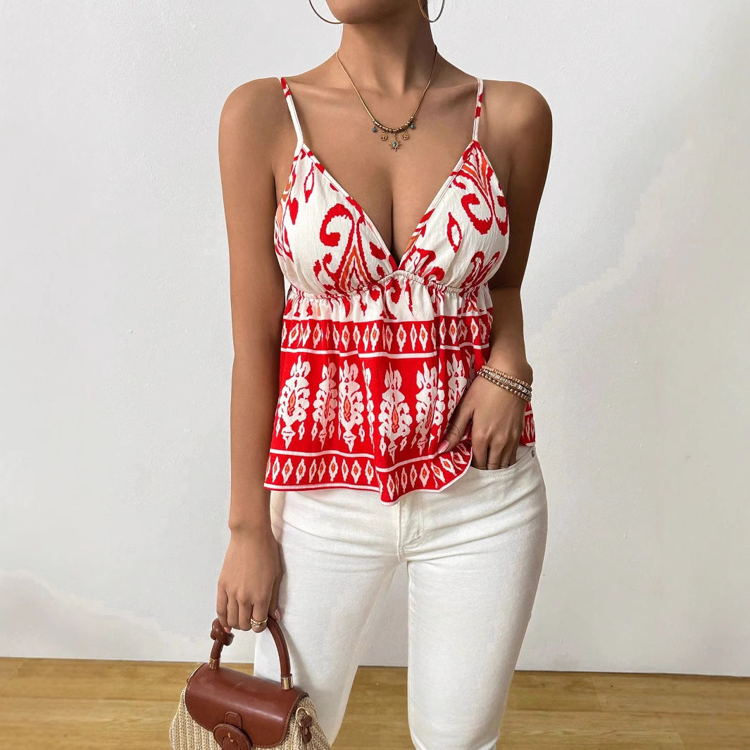 Ilva | Dames Top – Smalle Pasvorm – Spaghettibandjes & Diepe V-Hals – Ademend Zomerdesign