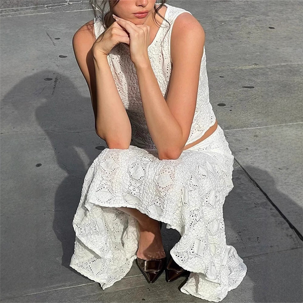 Isadora | Dames Set met Croptop en A-lijn Midirok – Luchtig en Mouwloos – Perfect voor Zomerlooks