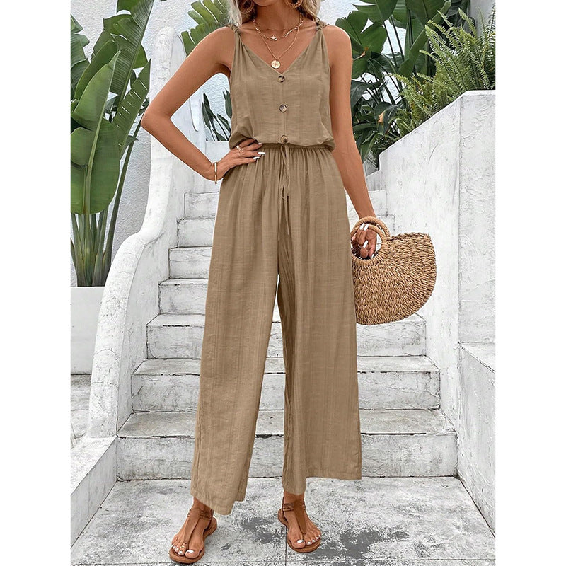 Annelien | Dames Jumpsuit – Mouwloos Wijde Pijp Model met Relaxte Pasvorm van Ademend Materiaal