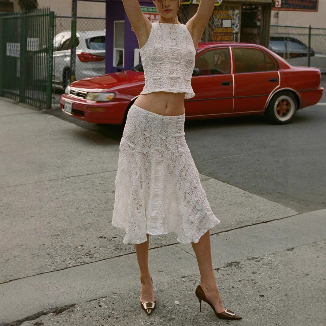 Isadora | Dames Set met Croptop en A-lijn Midirok – Luchtig en Mouwloos – Perfect voor Zomerlooks