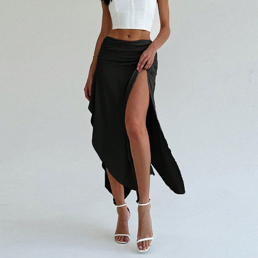 Jael | Dames Midi Rok – Elegante Pasvorm met Ruche Taille en Asymmetrische Zoom