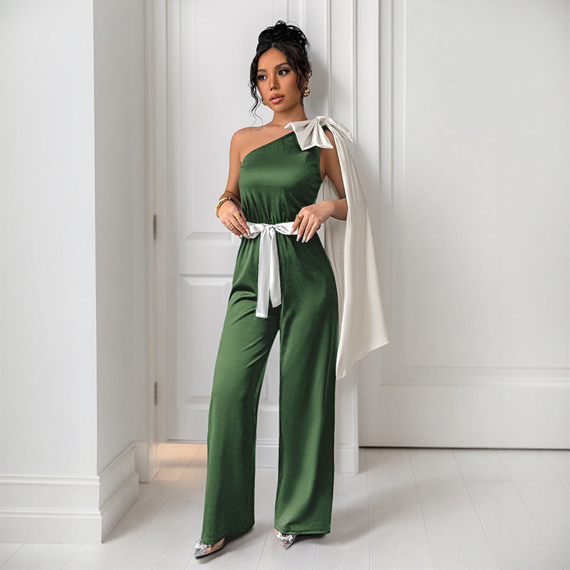 Jantje | Dames Jumpsuit – One-Shoulder Design met Strikceintuur en Elegante Pasvorm