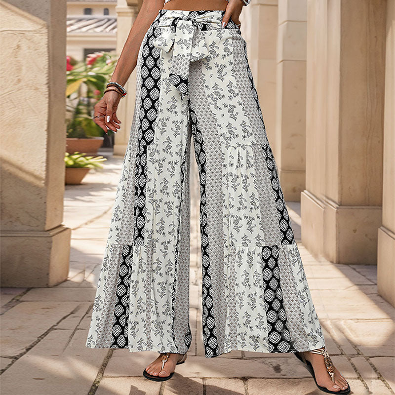 Janine | Dames Broek – Boho Patchwork Stijl met Wijde Pijpen en Hoge Taille voor Ademend Comfort