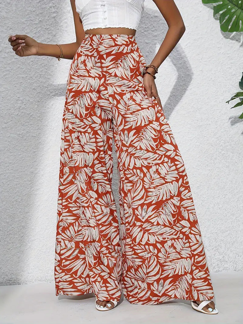 Zomerse Wide-Leg Broek | Dames broek met hoge taille en luchtige bloemenprint