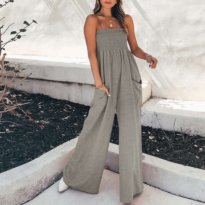 Zomerse Dames Jumpsuit | Relaxte pasvorm met ruche lijfje en spaghettibandjes in ademend katoen