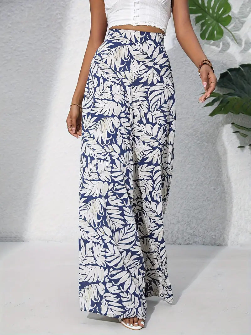 Zomerse Wide-Leg Broek | Dames broek met hoge taille en luchtige bloemenprint