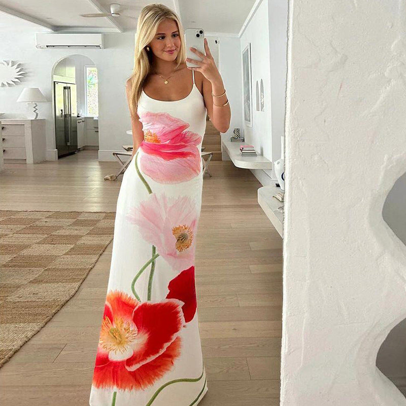 Gonnie | Dames Maxi Jurk met Bloemenprint – Slim Fit, Spaghettibandjes & Lage Rug voor een Zomerse Look