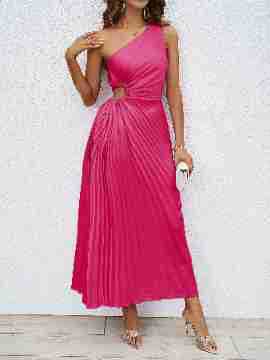 Annemarie | Dames Maxi Jurk – Eén Schouder met Ruches Taille en Cut-Out voor Elegante Avondlooks