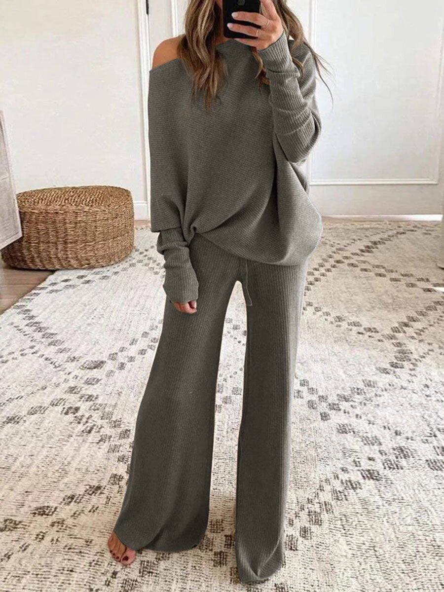 Dames Off-Shoulder 2-delige Set – Gebreid co-ord met top, casual/uitgaan