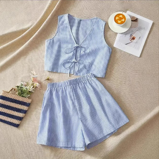 Ina | Dames Set – Crop Top met Strik & Hoge Taille Shorts – Ademend en Trendy voor de Zomer