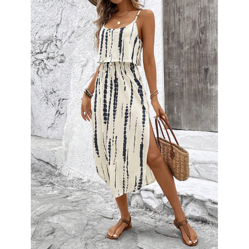 Alisa | Dames Zomerjurk – Mouwloos Midi Model met Relaxte Pasvorm en Hoge Split