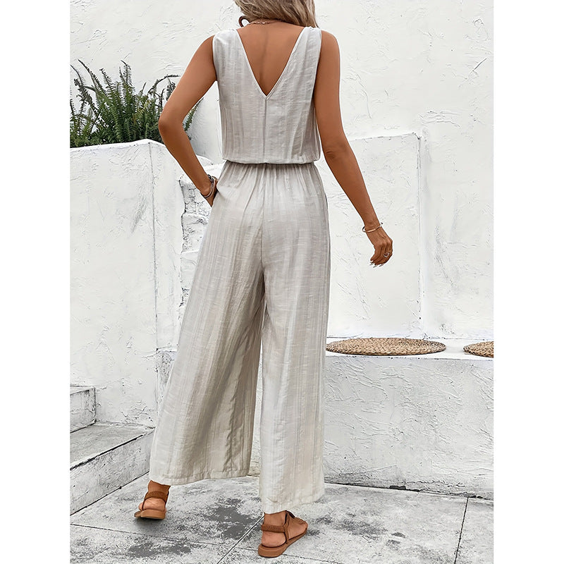 Annelien | Dames Jumpsuit – Mouwloos Wijde Pijp Model met Relaxte Pasvorm van Ademend Materiaal