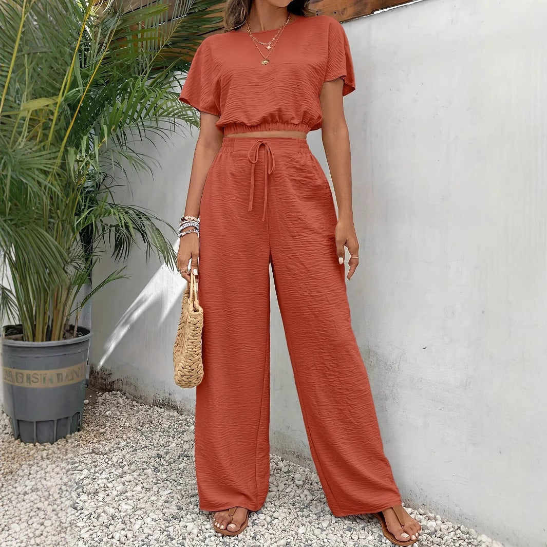 Arina | Dames Tweedelige Set – Crop Top met Batwing Mouwen en Wijde Broek met Trekkoord